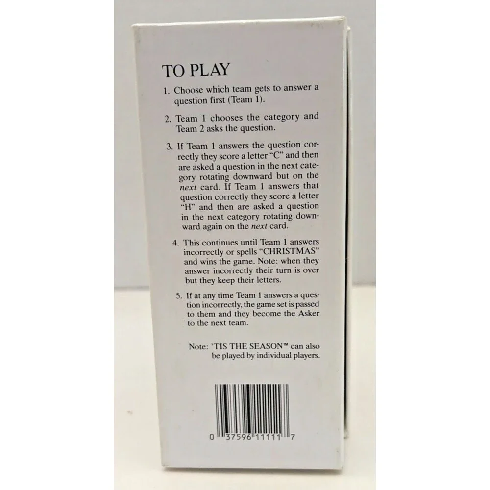Vintage 'Tis the Season Christmas Trivia Card Game Family Holiday Party 1996